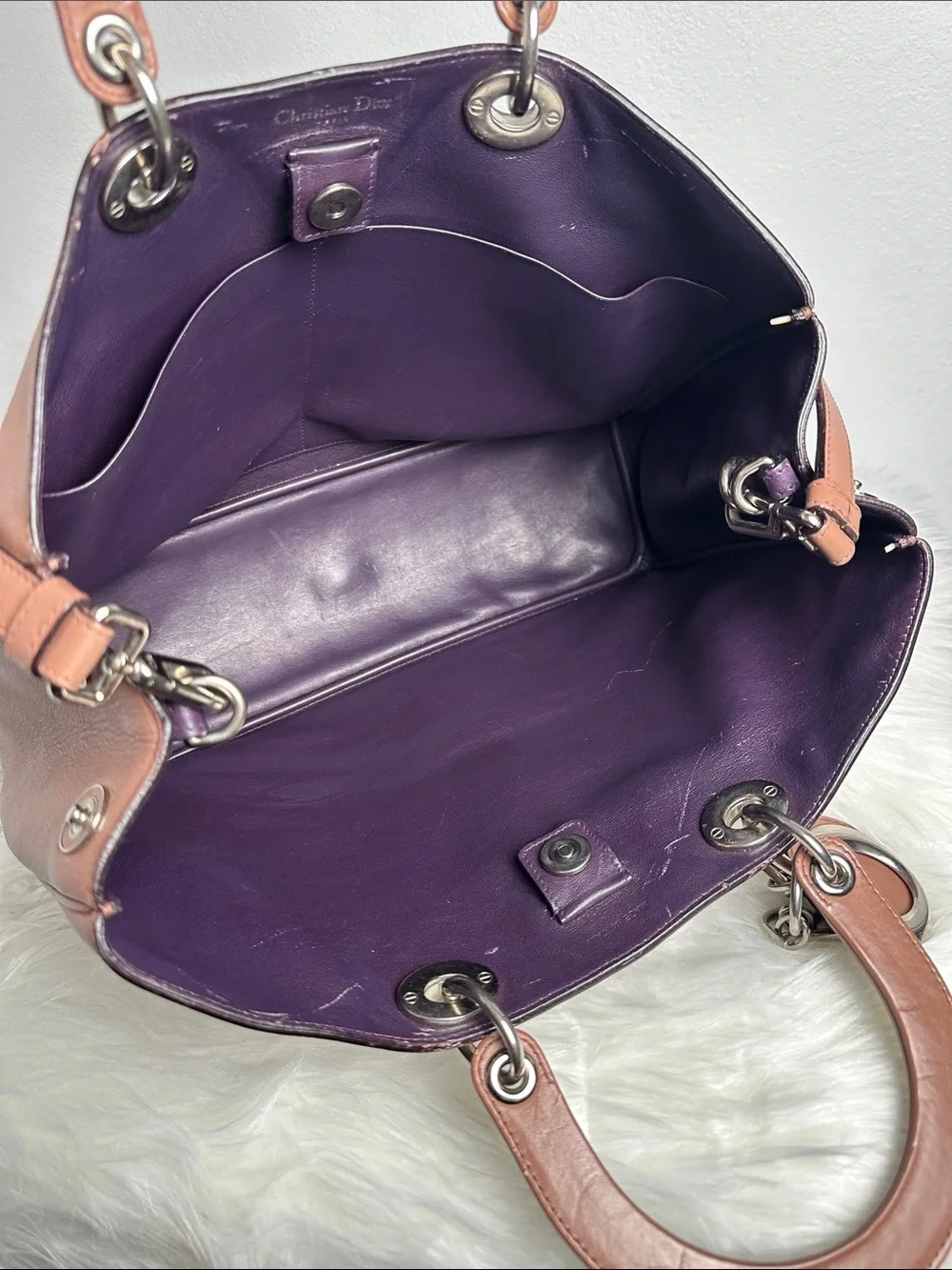 💯Authentic Christian Dior Large Lady Dior Tote Shoulder Bag i Dusty Rose Brown🍀 - Picture 11 of 17